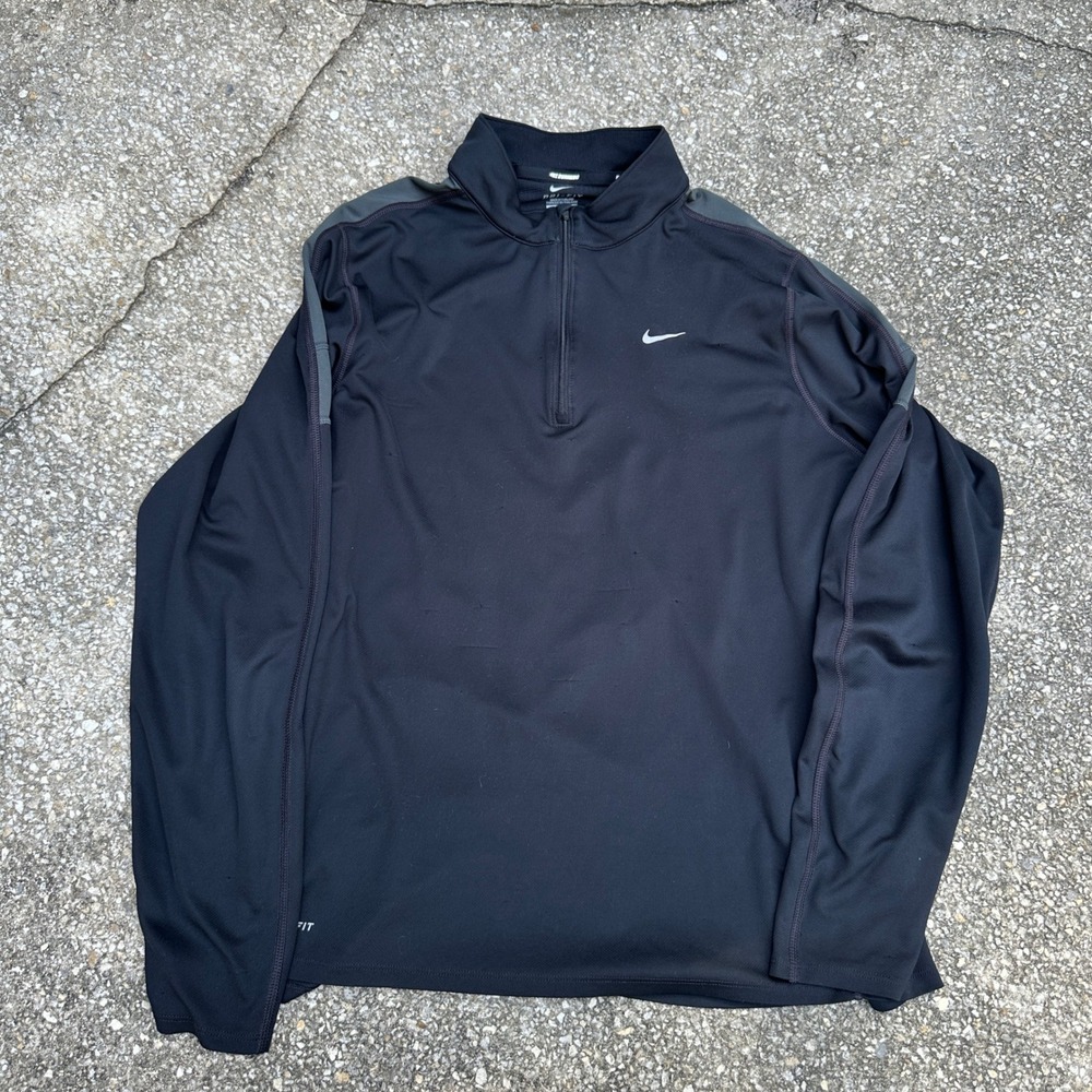 Nike Running Dri-FIT 1/4 Zip Pullover Mens XL Black Grey Long Sleeve Shirt